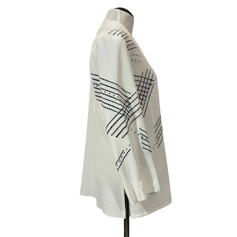 Ming Wang Embroidered Knit Cardigan Jacket - White - Small - Picture 8 of 16